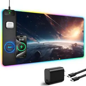 RGB Gaming Mouse Pad with 15W Wireless Charging, 31.5 x 15.8 XXL Large Desk Mat Home Office Keyboard Pad for Desk, Waterproof Mousepad with Smooth Surface, Non-Slip Base, Cosmic Planet RGB Gaming Mouse Pad with 15W Wireless Charging, 31.5 x 15.8 XXL Large Desk Mat Home Office Keyboard Pad for Desk, Waterproof Mousepad with Smooth Surface, Non-Slip Base, Cosmic Planet