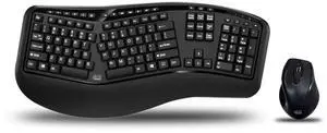 WKB-1500GB - Wireless Ergonomic Desktop Keyboard and Laser Mouse with Split Keys Design and Palm Rest for Comfort, Long Battery Life, Nano Receiver - Compatible for PC & Windows XP/7/8/10,Black