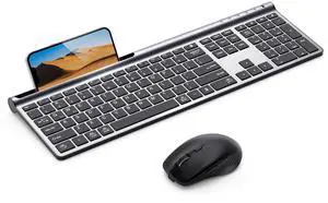 Wireless Keyboard and Mouse Combo, Ultra Slim Rechargeable Dual-Mode (Bluetooth 5.0x2 +2.4G) Silent Keyboard and Mouse Set, Multi-Device Full-Size Compact Design for MacOS/iOS/Android/Windows Wireless Keyboard and Mouse Combo, Ultra Slim Rechargeable Dual-Mode (Bluetooth 5.0x2 +2.4G) Silent Keyboard and Mouse Set, Multi-Device Full-Size Compact Design for MacOS/iOS/Android/Windows