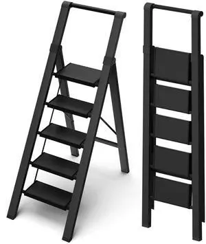 5 Step Ladder, Lightweight Folding Step Stool with Convenient Handgrip,Aluminum 330lbs Capacity Step Ladder for Office,Household,Kitchen(Black) 5 Step Ladder, Lightweight Folding Step Stool with Convenient Handgrip,Aluminum 330lbs Capacity Step Ladder for Office,Household,Kitchen(Black)