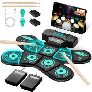 Electronic Drum Pad Set: Dual Speakers Portable 9-pads Electric Practice Drum MIDI Gam Great Gift for Music Beginners Electronic Drum Pad Set: Dual Speakers Portable 9-pads Electric Practice Drum MIDI Gam Great Gift for Music Beginners