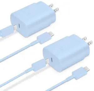 Type C Charger, 2-Pack 25W Type C Fast Charging Block with 6ft USB C Charger Cable Compatible with Galaxy S23 Ultra/S23+/S22/S21/S20/Phone 16/16 Plus/16 Pro Max/15/15 Pro Max/15 Plus-Blue