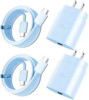 Super Fast Charger Type C, 25W USB C Wall Charger Fast Charging for Samsung Galaxy S25 Ultra/S25/S25+/S24+/S24 Ultra/S24/S24+/S23 Ultra/S22 Ultra/S21 Ultra with 12FT Long Type C Charger Cable 2Pack Super Fast Charger Type C, 25W USB C Wall Charger Fast Charging for Samsung Galaxy S25 Ultra/S25/S25+/S24+/S24 Ultra/S24/S24+/S23 Ultra/S22 Ultra/S21 Ultra with 12FT Long Type C Charger Cable 2Pack