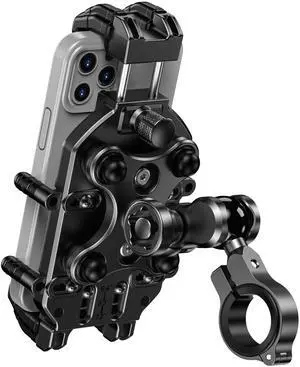 BRCOVAN Anti-Theft Motorcycle Phone Mount Holder with Vibration Dampener & Secure Lock, Adjustable Handlebar Cellphone Clamp for Bike Bicycle Scooter ATV, Fit 5.4-7.2'' Smartphone, Big Phone Friendly