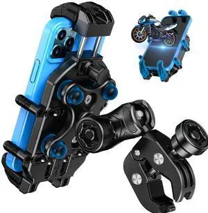 LOKTENWO Motorcycle Phone Mount with Vibration Dampener & High-Speed Secure Lock, Anti-Theft ATV Scooter Motorcycle Handlebar Phone Holder for 5.4 to 7.2 Smartphone