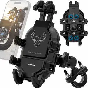ELVANO Motorcycle Phone Mount Holder: Anti-Shake Phone Holder with Vibration Dampener for 4.7-7.2" Smartphone, Heavy Duty Adjustable Cellphone Clip Fits 0.6-1.3" Handlebar for Bike Bicycle Scooter ATV