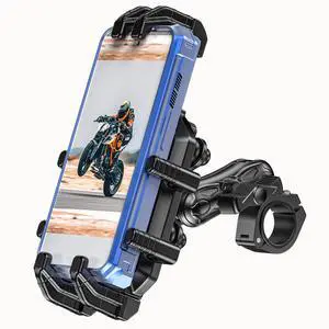 LOKTENWO Motorcycle Phone Mount with Vibration Dampener & Secure Lock, [Size Adjustable] [Larger & Thicker Phones Friendly ] Handlebar Cellphone Holder for ATV Scooter for 5.7''-8.5'' Smartphone