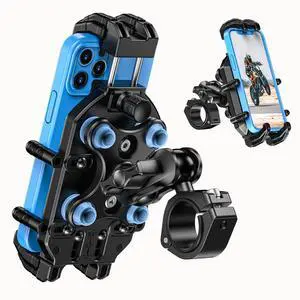 LOKTENWO Motorcycle Phone Mount with Vibration Dampener & Secure Lock[Size Adjustable] Bike Cellphone Holder for ATV Scooter for 5.4-7.2" Smartphones