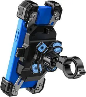 VAZESWIN Motorcycle Phone Mount with Vibration Dampener, 1s Lock Bike Phone Holder with Aluminum Alloy Handlebar Mounting Base, One-Handed Operation Motorcycle Cellphone Mount for 5.5"-7.2" Smartphone