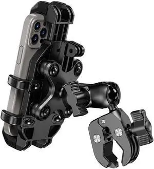 BRCOVAN Motorcycle Phone Mount Holder with Vibration Dampener, Anti-Shake Cellphone Clamp Fit Handlebars 0.5'' to 1.5'' in Diameter for Bike Bicycle Scooter ATV, Adjustable Fit 5.4-6.9'' Smartphones