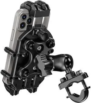 BRCOVAN Motorcycle Phone Mount Holder with Vibration Dampener & High-Speed Secure Lock, Adjustable Handlebar Cellphone Clamp for Bike Bicycle Scooter ATV, Fit 5.4-7.2'' Smartphone, Big Phone Friendly