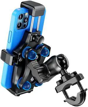 VAZESWIN Motorcycle Phone Mount [Vibration Dampener] [High-Speed Secure Lock] Anti-Shake Motorcycle Cellphone Holder, Bike Phone Mount with Short Arm for 0.5"-1.26" Handlebar, 4.7"-7.2" Smartphone
