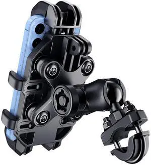 Thlevel Motorcycle Phone Mount Holder with Vibration Dampener Anti-Shake 720° Adjustable for iPhone 16 Pro Max for Samsung 5.4''-6.9'' Phone Anti-Theft Dirt Bikes(U Shape Base 0.6-1.1" Handlebar)