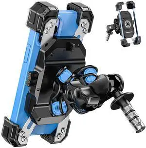 VAZESWIN Motorcycle Fork Stem Phone Mount with Vibration Dampener, Motorcycle Cell Phone Holder with Aluminum Alloy Anti-Theft Short Arm, Fit 12mm to 25.4mm Diameter Stem Tubes, for 5.5"-7.2" Phones