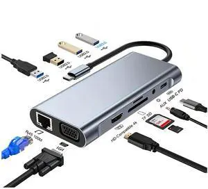 USB C Laptop Docking Station 11 in 1 Type-C Hub with HDMI,Ethernet,4 USB,VGA,SD TF Card Reader,Audio,PD Compatible with iPhone16/MacBook/Dell/Surface/HP/Lenovo and Other Type C Laptops