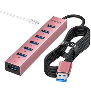 FORIDA USB Hub Long Cable 8 Ports multiport Adapter with 7-USB3.0 Data Ports and Type-C 5V/3A Power Port,USB Extender for Laptop PC and More (Rose Gold, USB A-47in) FORIDA USB Hub Long Cable 8 Ports multiport Adapter with 7-USB3.0 Data Ports and Type-C 5V/3A Power Port,USB Extender for Laptop PC and More (Rose Gold, USB A-47in)