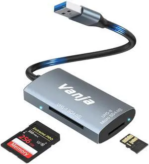 Vanja SD 4.0 Card Reader, 2 in 1 Memory Card Reader SD Card to USB Adapter, for Camera SD, SDXC, SDHC, MMC, RS-MMC, Micro SD, Micro SDXC, Micro SDHC, UHS-II and UHS-I Cards