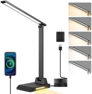 ShineTech LED Desk Lamp for Home Office, Dimmable Desk Light with USB C Charging, 25 Modes Brightness and Colors, Eye Caring Foldable Reading Light, Table Lamp for Study Nightstand ShineTech LED Desk Lamp for Home Office, Dimmable Desk Light with USB C Charging, 25 Modes Brightness and Colors, Eye Caring Foldable Reading Light, Table Lamp for Study Nightstand
