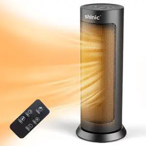 Shinic 18" Space Heater with Remote for Indoor Use, 1500W PTC Ceramic Electric Heater with Thermostat, 70° Oscillation, Fast Heating, 8H Timer, Safe and Quiet, Tower Heater for Bedroom Office Home