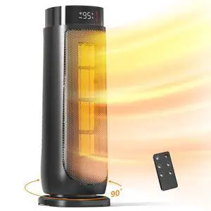 BREEZOME Space Heaters for Indoor Use, 1500W, with Thermostat, 24H Timer, 90° Oscillating, Quiet, Portable, PTC Ceramic, with Remote, Fast Safety Heat for Home Bedroom (BLACK)