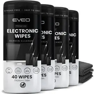 Electronic Wipes Streak-Free for Screen Cleaner & Smart Watch [4 Pack x 40] TV Screen, Smart TV, Computer Screen, Laptop, Phone, Tablet, and Electronics devices - Microfiber Cloth Included [160 Wipes]