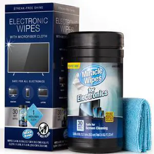 Wipes for Electronics Cleaning - Screen Wipes Designed for TV, Phones, Monitors and More - Includes Microfiber Towel - (30 Count)