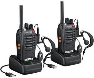 Rechargeable Walkie Talkies 1 Pair - Long Range Two Way Radios 16 Channel Handheld Walky Talky, with USB Charger 2 Pack Earpiece Mic for Walkie Talkies