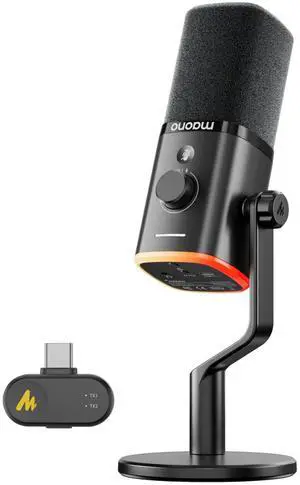 PD100W Wireless/USB Microphone, PC Gaming Mic with One-Click Noise Reduction,Mute Button,Custom RGB, 3.5mm Headphone Jack, Desktop Dynamic Streaming Mic for Recording,Podcasting, Black PD100W Wireless/USB Microphone, PC Gaming Mic with One-Click Noise Reduction,Mute Button,Custom RGB, 3.5mm Headphone Jack, Desktop Dynamic Streaming Mic for Recording,Podcasting, Black