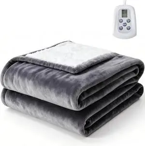 Heated Blanket Throw, 50''x60'' Heating Electric Blanket with 4 Heat Levels, Washable Dual-Sided Flannel & Sherpa Fabric Electric Throw Blanket Warmer for Office Home Use, Grey Heated Blanket Throw, 50''x60'' Heating Electric Blanket with 4 Heat Levels, Washable Dual-Sided Flannel & Sherpa Fabric Electric Throw Blanket Warmer for Office Home Use, Grey