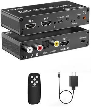 HDMI Switch eARC Audio Extractor, 4K@60hz HDMI Audio Splitter with Remote, Support 7.1 Channel Audio/Optical Toslink SPDIF/Coaxial Converter HDR (Black) HDMI Switch eARC Audio Extractor, 4K@60hz HDMI Audio Splitter with Remote, Support 7.1 Channel Audio/Optical Toslink SPDIF/Coaxial Converter HDR (Black)