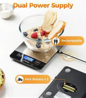 Food Scale - 33lb Digital Kitchen Scale Ounces Grams, Rechargeable & Full-View Display, Water-Resistant, Batteries or USB-C Charging, Stainless Steel, for Cooking, Meal Prep, Package (Black) Food Scale - 33lb Digital Kitchen Scale Ounces Grams, Rechargeable & Full-View Display, Water-Resistant, Batteries or USB-C Charging, Stainless Steel, for Cooking, Meal Prep, Package (Black)