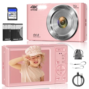 Digital Camera, FHD 4K 44MP Digital Camera, 16X Digital Zoom, Digital Point and Shoot Camera with 3-LED Fill Lights, 64GB SD Card, Compact Camera for Kids Teen Boys Girls, Pink Digital Camera, FHD 4K 44MP Digital Camera, 16X Digital Zoom, Digital Point and Shoot Camera with 3-LED Fill Lights, 64GB SD Card, Compact Camera for Kids Teen Boys Girls, Pink
