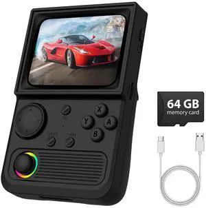 R36T Retro Gaming Console, 3.5'' IPS Screen CRT-Inspired, Handheld Game Console with 18000+ Classic Games Supports WiFi Networked Fighting and OTG, 3500mAh Battery, with Portable Case(Black 64GB)