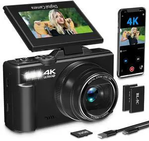 4K Digital Camera for Photography with 3" 180°Flip Screen,64MP Vlogging Camera for YouTube, HD WiFi Compact Camera with Flash, 18X Digital Zoom, 32GB TF Card & 2 BatteriesBlack 4K Digital Camera for Photography with 3" 180°Flip Screen,64MP Vlogging Camera for YouTube, HD WiFi Compact Camera with Flash, 18X Digital Zoom, 32GB TF Card & 2 BatteriesBlack