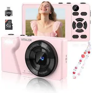 Digital Camera with Front Rear Lens, Autofocus 64MP 4K Camera for Photography with 32GB Card, Portable Compact Point and Shoot Camera for Teens Adult Beginner with Metal Shell, 2000mAh Battery