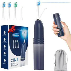 Upgraded 2-in-1 Electric Toothbrush with Water Flosser, Ultrasonic Cleaning & 3+4 Smart Modes, Portable Oral Irrigator with Point-Jet, Rechargeable IPX7 Waterproof for Home & Travel Use