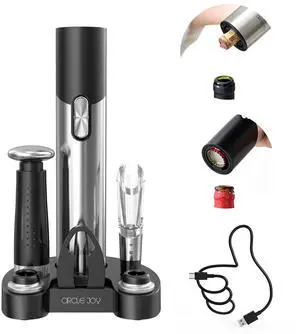 Electric Wine Opener Set Automatic Wine Opener Kit for Wine and Beer Cordless Electric Wine Bottle Openers Gift Set with Foil Cutter, Aerator Pourer, Vacuum Pump and 2 Wine Stoppers Electric Wine Opener Set Automatic Wine Opener Kit for Wine and Beer Cordless Electric Wine Bottle Openers Gift Set with Foil Cutter, Aerator Pourer, Vacuum Pump and 2 Wine Stoppers