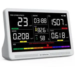 16 in 1 Air Quality Monitor Indoor 7" Display 9 AQI+7 AQI Alerts, CO2 Monitor Air Quality Tester for CO2, TVOC, PM2.5 PM1.0 PM10, HCHO Temperature Humidity AQI & Time Air Quality Meter for Home 16 in 1 Air Quality Monitor Indoor 7" Display 9 AQI+7 AQI Alerts, CO2 Monitor Air Quality Tester for CO2, TVOC, PM2.5 PM1.0 PM10, HCHO Temperature Humidity AQI & Time Air Quality Meter for Home