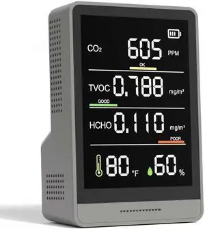 5-in-1 Professional Indoor Air Quality Monitor Indoor Portable CO2 Monitor | Temperature | Formaldehyde Detector | Humidity TVOC | Air Quality Tester - Confined Space Clean Air Monitor (Ink Grey) 5-in-1 Professional Indoor Air Quality Monitor Indoor Portable CO2 Monitor | Temperature | Formaldehyde Detector | Humidity TVOC | Air Quality Tester - Confined Space Clean Air Monitor (Ink Grey)