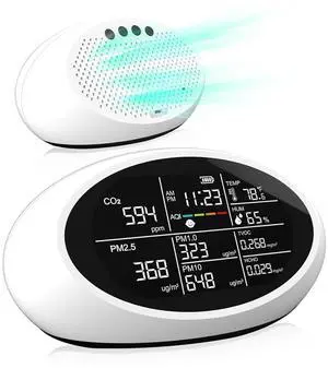 18 in 1 Air Quality Monitor Indoor, Portable CO2 Detector for CO2, Temperature (°F), Humidity, VOC, PM2.5, PM1.0, PM10 & Time Display, Dual Chip & High AccuracyAir Quality Tester for Home 18 in 1 Air Quality Monitor Indoor, Portable CO2 Detector for CO2, Temperature (°F), Humidity, VOC, PM2.5, PM1.0, PM10 & Time Display, Dual Chip & High AccuracyAir Quality Tester for Home
