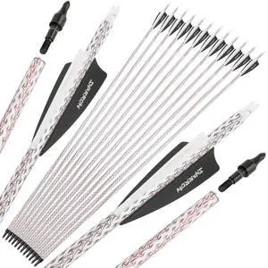 wolfman 30 Inch Archery Carbon Arrow Practice Hunting Arrows Spine 500 with Removable Tips Targeting Arrows for Compound & Recurve & Long Bow 6/12pcs (12, White)