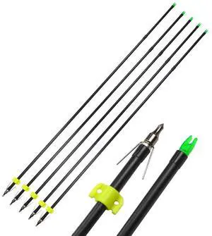 SHARROW Archery 6pcs/12pcs Fishing Hunting Arrows 30.5inch Bow Fishing Fiberglass Arrows with Safety Slides for Compound Recurve Bows Long Bows (12pcs)