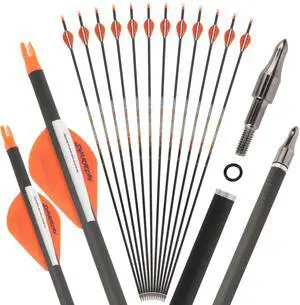 SHARROW 31" Carbon Arrows Hunting Arrows Spine 250 300 350 400 500 600 with Replaceable Tips Targeting Practice Arrows for Compound/Recurve/Long Bow 6/12pcs (12, Orange & White, Spine 300)