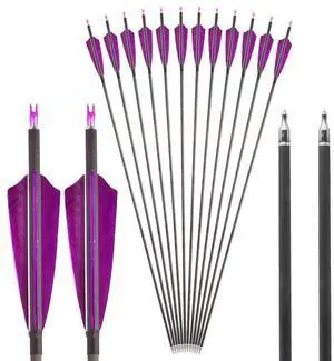 SHARROW 33 inch Carbon Arrow Hunting Arrows 400 Spine with 100 Grain Removable Tips for Archery Compound & Recurve & Traditional Bow Hunting Practice Shooting 6/12pcs (12pcs, Purple)