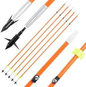 SHARROW Bowfishing Arrows 32 Inch Fish Hunting Solid Fiberglass Shaft for Compound Recurve Bow 6 Pack (6, bowfishing arrows with black broadheads)