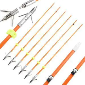 SHARROW Bowfishing Arrows 32 Inch Fish Hunting Solid Fiberglass Shaft for Compound Recurve Bow 6 Pack (6, bowfishing arrows with silver broadheads)