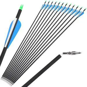 wolfman 31" Archery Carbon Arrows Hunting Arrows 500 Spine with 100 Grain Removable Tips for Archery Compound & Recurve & Traditional Bow Target Practice Shooting 12Pack (12 PACK, Blue & White)