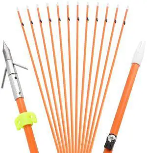 SHARROW Archery 32.8" Fiberglass Bowfishing Arrows with Broadheads and Safty Slides, 12 Pack
