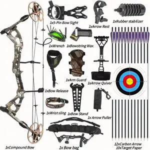 0-70lbs Compound Bow Set Carbon Arrows Bag 325fps Adult Hunting Archery Shooting