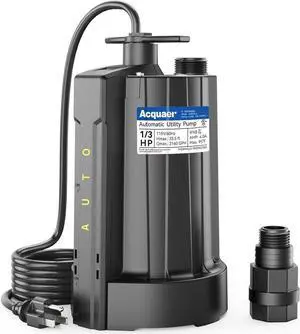 1/3 HP Automatic Submersible Water Pump, 115V Sump Pump with 3/4 Garden Hose Adapter, 2160 GPH High Flow Water Removal for Swimming Pool Cover Hot Tubs Flooded House Basement, Black 1/3 HP Automatic Submersible Water Pump, 115V Sump Pump with 3/4 Garden Hose Adapter, 2160 GPH High Flow Water Removal for Swimming Pool Cover Hot Tubs Flooded House Basement, Black